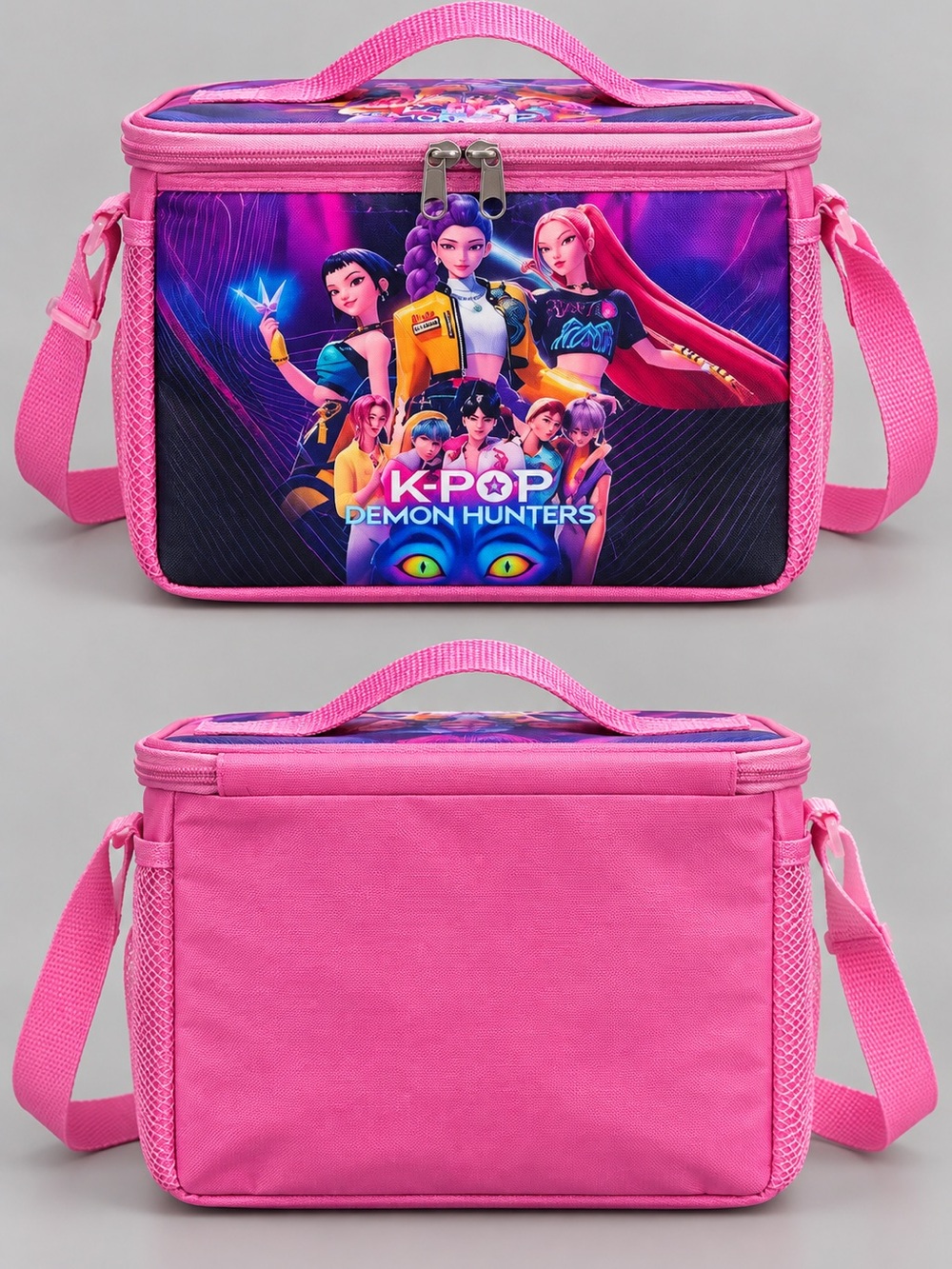 K-Pop Demon Hunters Large Insulated Lunch Box Bag – Pink with Shoulder Strap